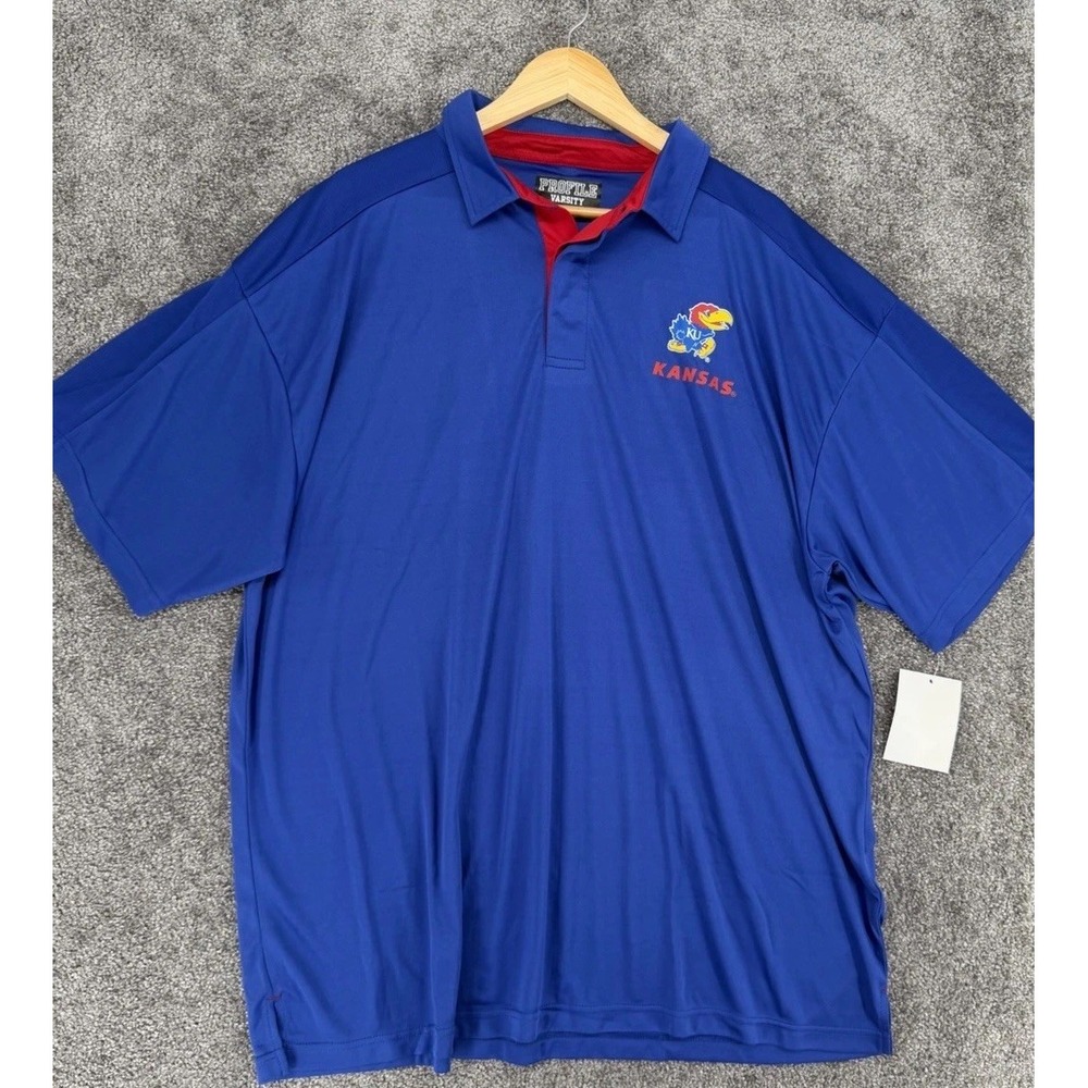 Profile Varsity Kansas Jayhawks Polo Shirt Mens 2XL Big Tall NWT Blue NCAA New